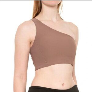 WILO Beige Ribbed Asymmetric Sports Bra size medium athleisure workout